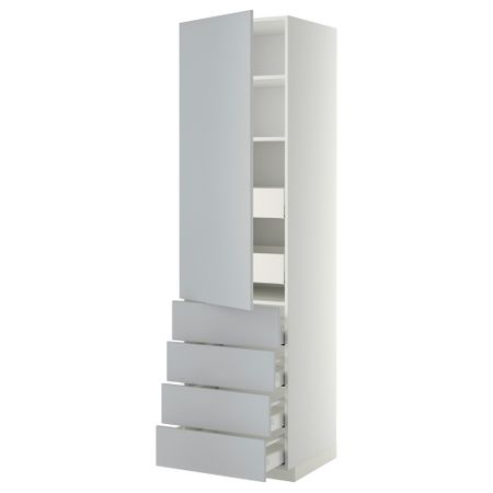 Высокий шкаф с полками/6 ящик, дверцами, 4 фронтальные панели МЕТОД / МАКСИМЕРА, белый, Веддинге серый