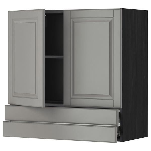 Навесной шкаф, 2 дверцы, 2 ящика МЕТОД / ФОРВАРА, черный, Будбин серый - фото 1