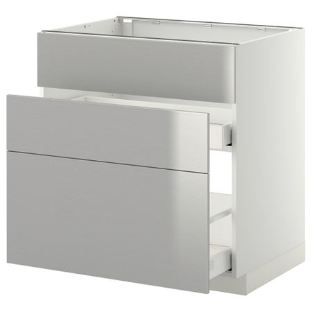 Напольный шкаф под мойку + 3 фронтальных панели, 2 ящика МЕТОД / МАКСИМЕРА, белый, Гревста нержавеющ сталь