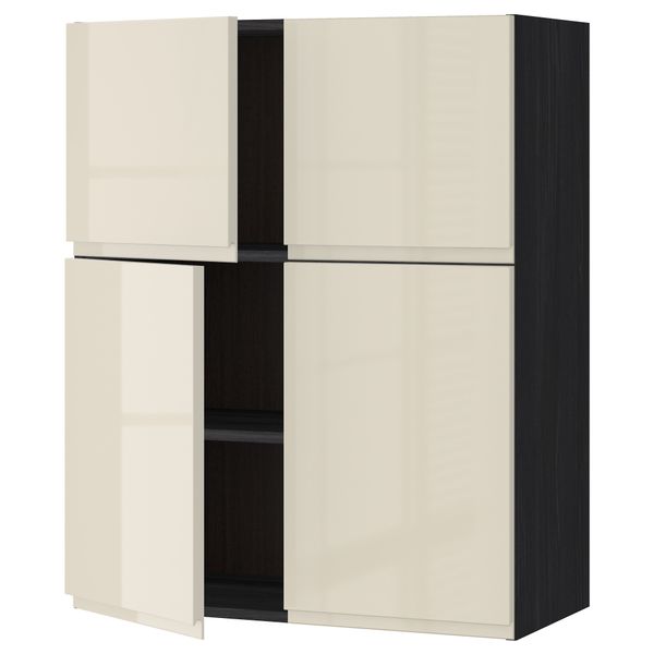 Навесной шкаф с полками, 4 дверцы МЕТОД, черный, Воксторп глянцевый светло-бежевый (80x100 см) - схема-чертеж с размерами