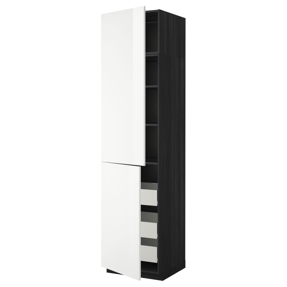 Высокий шкаф + полки, 3 ящика, 2 дверцы МЕТОД / ФОРВАРА, черный, Рингульт белый - фото 1