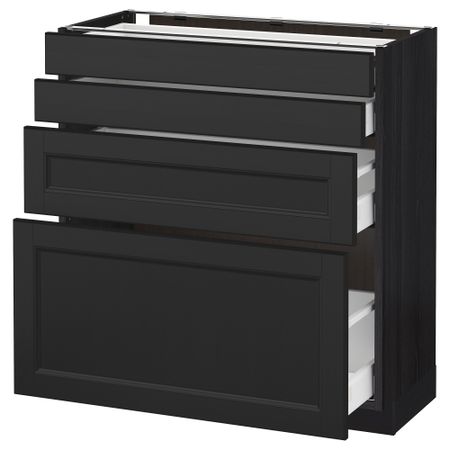 Напольный шкаф 4 фронтальных панели, 4 ящика МЕТОД / МАКСИМЕРА, черный, Лаксарби черно-коричневый