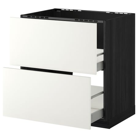 Напольный шкаф под мойку + 2 фронтальных панели, 2 ящика МЕТОД / МАКСИМЕРА, черный, Хэггеби белый