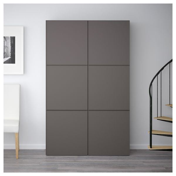 Комбинация для хранения с дверцами БЕСТО, черно-коричневый, Грундсвикен темно-серый (120x40x192 см) - схема-чертеж с размерами