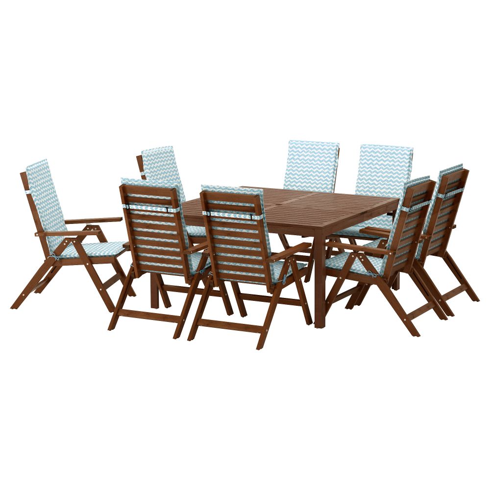 Стол + 8 кресел ЭПЛАРО, коричневая морилка, Нэстон голубой - фото 1