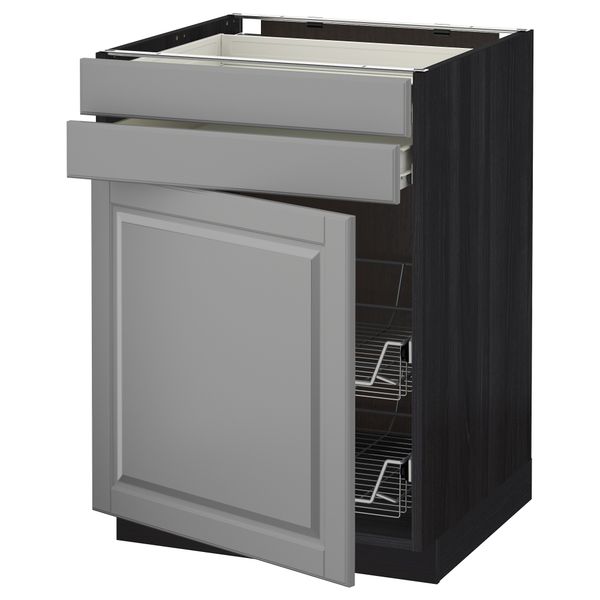 Напольный шкаф, дверца, 2 ящика, проволочных корзин МЕТОД / ФОРВАРА, черный, Будбин серый - схема-чертеж с размерами