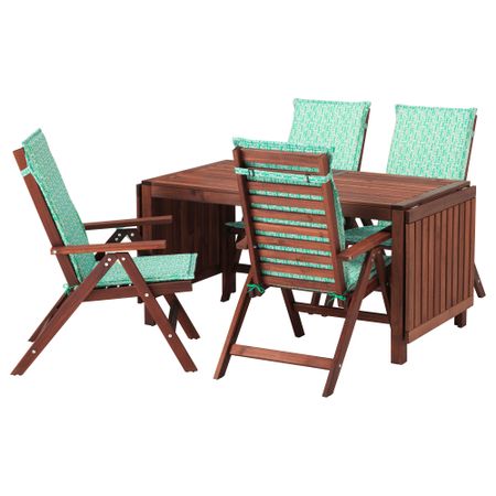 Стол + 4 кресла, для сада ЭПЛАРО, коричневая морилка, Нэстон зеленый