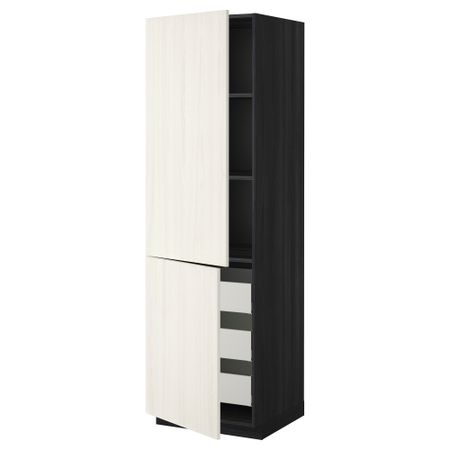Высокий шкаф + полки, 3 ящика, 2 дверцы МЕТОД / МАКСИМЕРА, черный, Росдаль белый