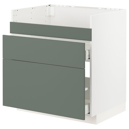 Напольный шкаф для мойки ХАВСЕН/3фасада/2ящ, белый/Бодарп серо-зеленый 80x60 см IKEA METOD МЕТОД / MAXIMERA МАКСИМЕРА 293.178.76