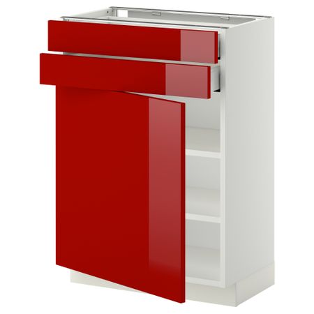 Напольный шкаф с дверцей, 2 ящиками МЕТОД / МАКСИМЕРА, белый, Рингульт красный