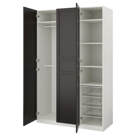 Гардероб ПАКС, белый, Флисбергет антрацит (150x60x236 см)