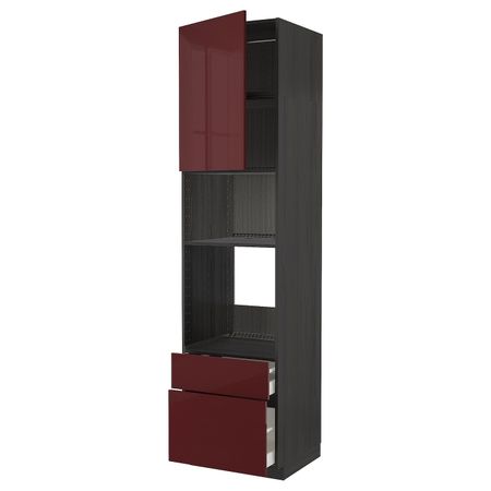 Высокий шкаф для духовки и СВЧ/дверца/2ящ, черный Калларп/глянцевый темный красно-коричневый 60x60x240 см IKEA МЕТОД / МАКСИМЕРА