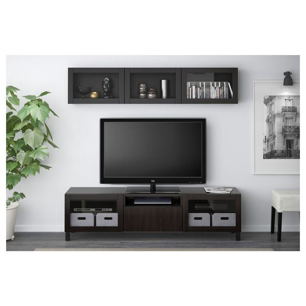 Шкаф для ТВ, комбинированный, стекляные дверцы БЕСТО, Лаппвикен, Синдвик черно-коричневый прозрачное стекло (180x20/40x166 см) - фото 2