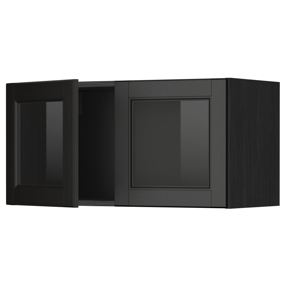 Навесной шкаф с 2 стеклянная дверями МЕТОД, черный, Лаксарби черно-коричневый (80x40 см) - схема-чертеж с размерами