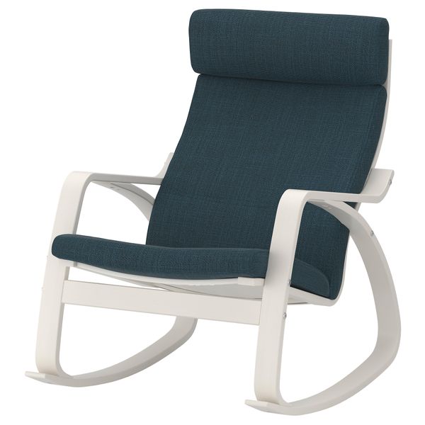 Кресло-качалка ПОЭНГ, белый, Хилларед темно-синий - фото 1