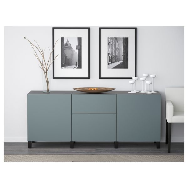 Комбинация для хранения с ящиками БЕСТО, черно-коричневый, Вальвикен серо-бирюзовый (180x40x74 см) - фото 2