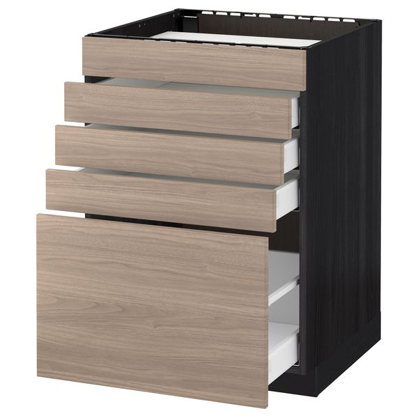 Напольный шкаф для варочной панели, 5 фасадов, 4 ящиков МЕТОД / МАКСИМЕРА, черный, Брокхульт светло-серый - схема-чертеж с размерами