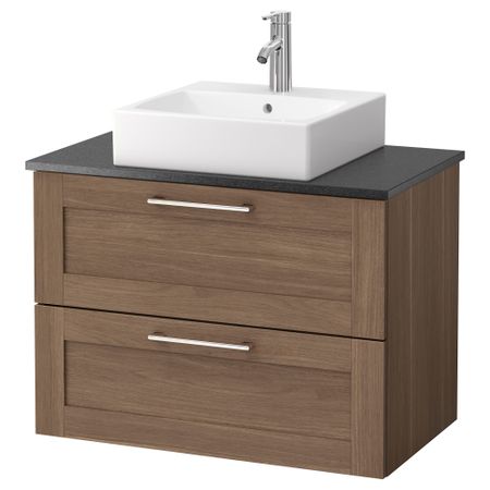 Шк п-раковину/столешн45x45/раковина ГОДМОРГОН/АЛДЕРН / ТОРНВИКЕН, под грецкий орех, черный (82x49x72 см)