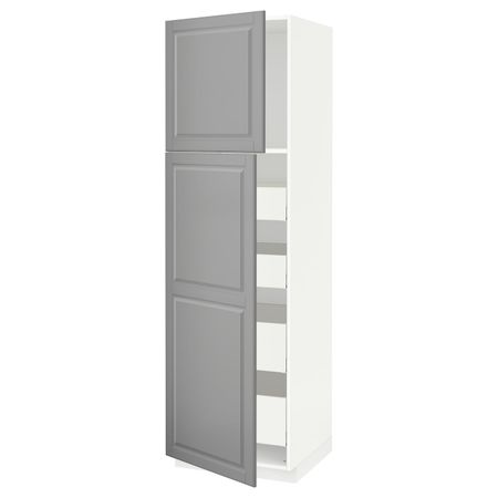 Высокий шкаф/2дверцы/4ящика, белый, Будбин серый, 60x60x200 см IKEA МЕТОД / МАКСИМЕРА 192.329.53