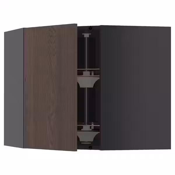 METOD Углов навесн шкаф с вращающ секцией - черно-серый/Sinarp коричневый 68x60 см - фото 1