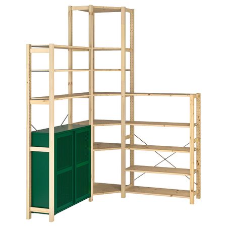 3 секции/угловой, сосна/зеленый сетка 145/145x30x226 см IKEA IVAR ИВАР 294.013.75