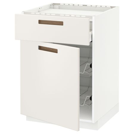 Напольный шкаф для варочной панели, ящик, 2 проволочных корзины МЕТОД / МАКСИМЕРА, белый, Мэрста белый (60x60 см)