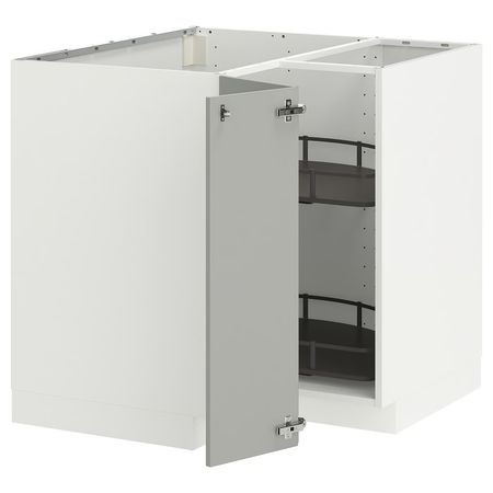 METOD Угловой напольн шкаф с вращающ секц - белый/Havstorp светло-серый 88x88 см