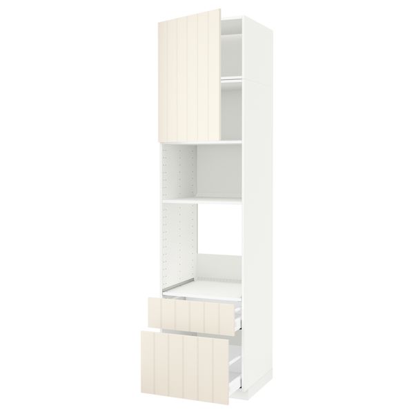 Высокий шкаф для духовки/СВЧ дверца, 2 ящика МЕТОД / МАКСИМЕРА, белый, Хитарп белый с оттенком - схема-чертеж с размерами