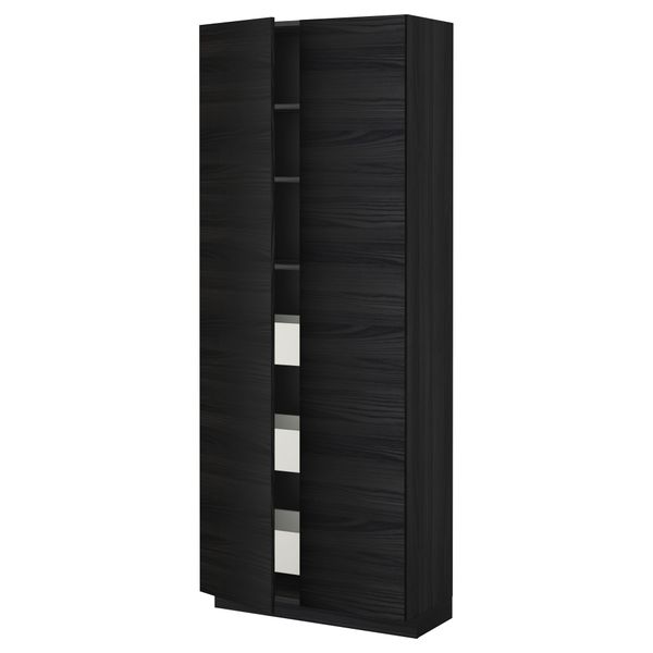 Высокий шкаф с ящиками, 2 дверцы МЕТОД / МАКСИМЕРА, черный, Тингсрид черный (80x37x200 см) - фото 1