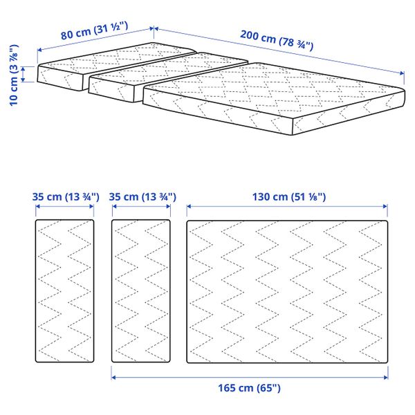 Матрас для детской раздвижной кровати 80x200 см IKEA VIMSIG ВИМСИГ 003.638.97 - схема-чертеж с размерами