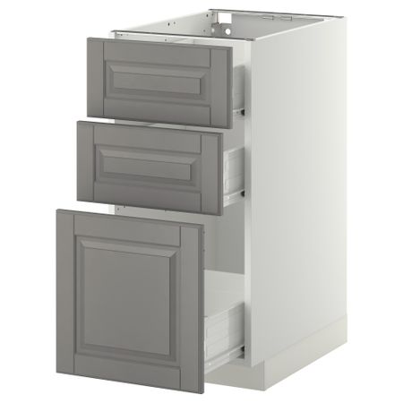 Напольный шкаф с 3 ящиками МЕТОД / ФОРВАРА, белый, Будбин серый