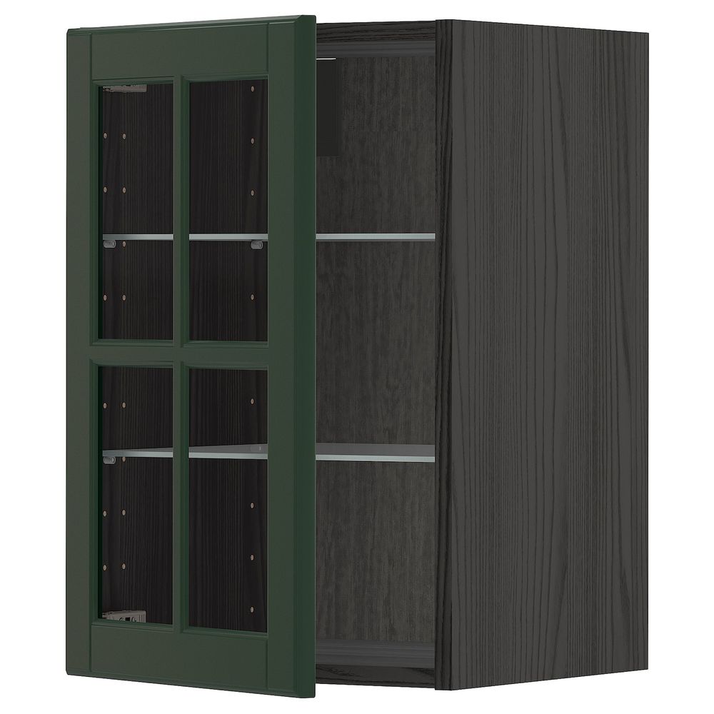 Навесной шкаф с полками, стекляными дв, черный/Будбин темно-зеленый 40x60 см IKEA МЕТОД 193.132.23 - схема-чертеж с размерами