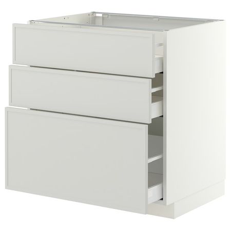 METOD / MAXIMERA Напольный шкаф с 3 ящиками - белый/Aspudden светло-серый 80x60 см