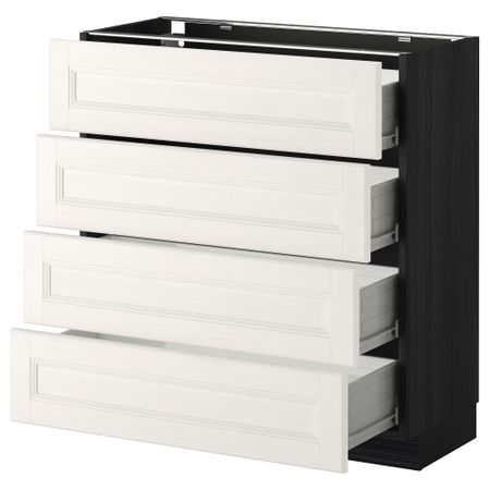 Напольный шкаф 4 фронтальных панели/4 ящика МЕТОД / ФОРВАРА, черный, Лаксарби белый
