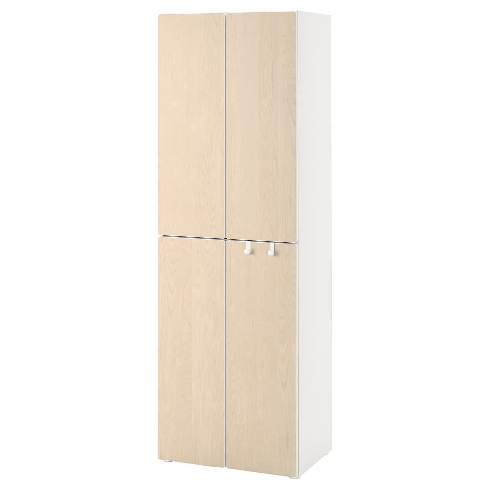 Гардероб, 60x57x181 см, белый береза, с 2 платяными штангами IKEA PLATSA ПЛАТСАA ПЛАТСА, SMÅSTAD СМОСТАД 194.304.82 - фото 1