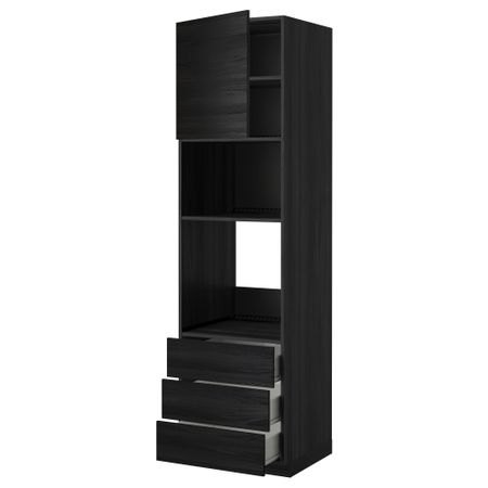 Высокий шкаф для духовки/СВЧ дверца, 3 ящика МЕТОД / ФОРВАРА, черный, Тингсрид черный