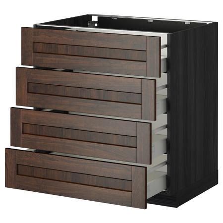 Напольный шкаф 4 фронтальных панели, 4 ящика МЕТОД / МАКСИМЕРА, черный, Эдсерум коричневый