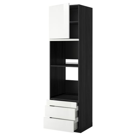Высокий шкаф для духовки комбинированный, духовка + дверца, 3 ящика МЕТОД / ФОРВАРА, черный, Рингульт белый