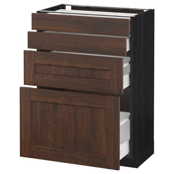 Напольный шкаф 4 фронтальных панели, 4 ящика МЕТОД / МАКСИМЕРА, черный, Эдсерум коричневый - схема-чертеж с размерами