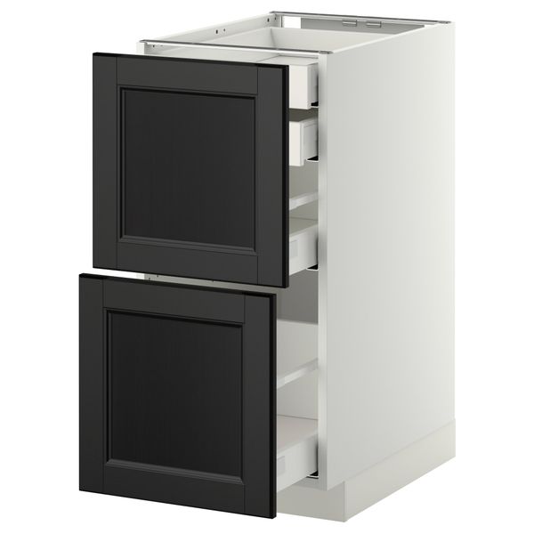 Напольный шкаф 2 фронтальные панели, 2 нижних, 1 средний, 1 высокий ящик МЕТОД / МАКСИМЕРА, белый, Лаксарби черно-коричневый - фото 1
