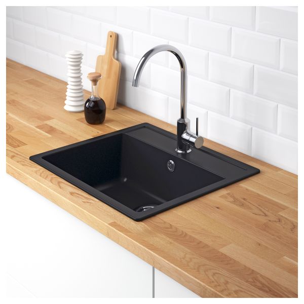 Мойка одинарная врезная ХЭЛЛВИКЕН, черный кварцевый композит, кварцевый композит (56x50 см) - фото 2