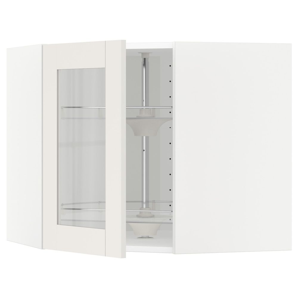 Угловой навесной шкаф с вращающейся секция, стеклянная дв, белый/Сэведаль белый 68x60 см IKEA METOD МЕТОД 592.232.92 - фото 1