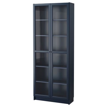 BILLY Шкаф книжный со стеклянными дверьми - темно-синий 80x30x202 см