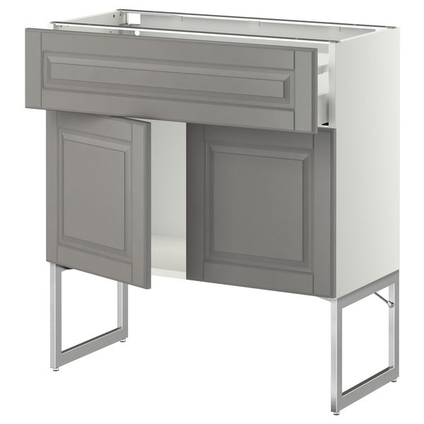 Напольный шкаф, полки, ящик, 2 двери МЕТОД / МАКСИМЕРА, белый, Будбин серый - схема-чертеж с размерами