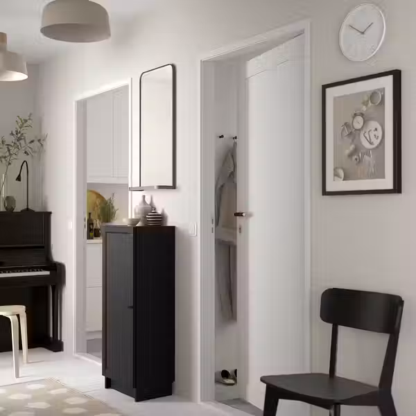 BILLY / OXBERG Стеллаж с дверью - чёрный под дуб 40x30x106 см - фото 3