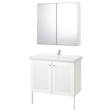 Комплект мебели для ванной,7 предм., Йельсен белый/ПИЛКОН смеситель 84x43x88 см IKEA FISKÅN ФИСКОН / TVÄLLEN ТВЭЛЛЕН 794.360.61