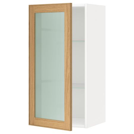 Навесной шкаф с полками, стекляными дв, белый/Экестад дуб 40x80 см IKEA METOD МЕТОД 092.258.68