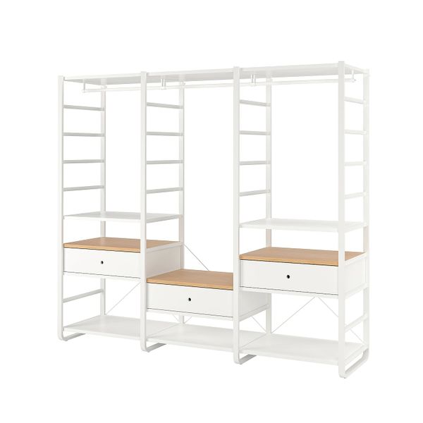 Гардероб, комбинация, белый/бамбук 245x55x216 см IKEA ELVARLI ЭЛВАРЛИ 393.151.55 - фото 1