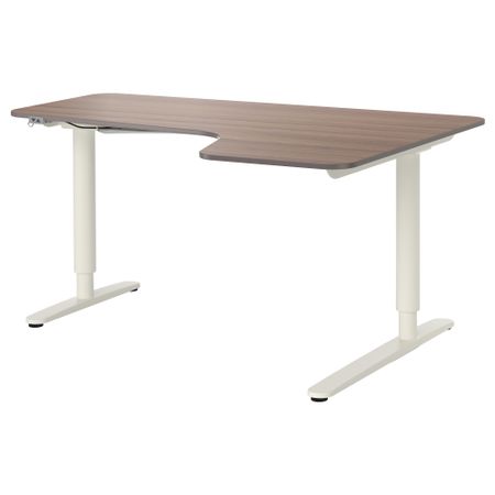 Угловой письменный стол правосторонний, трансформатор БЕКАНТ, серый, белый (160x110 см)