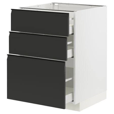 Напольный шкаф с 3 ящиками, белый, Upplöv матовый антрацит, 60x60 см IKEA METOD МЕТОД, MAXIMERA МАКСИМЕРА 494.932.65
